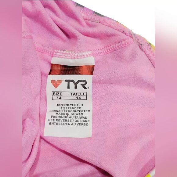 TYR DuraFast Lite Girls SUNSET PLAID Maxfit 1pc Swimsuit Dk Violet Pink Size 14 - Picture 13 of 14